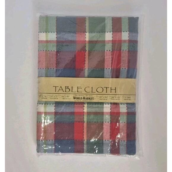 New World Market Plaid Red Green Blue Table Cloth 54 Inch Square - Picture 1 of 3